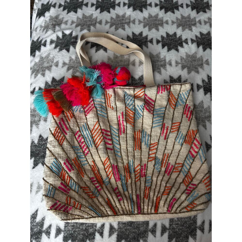 Colorful Beaded Tote Bag by Katy Did